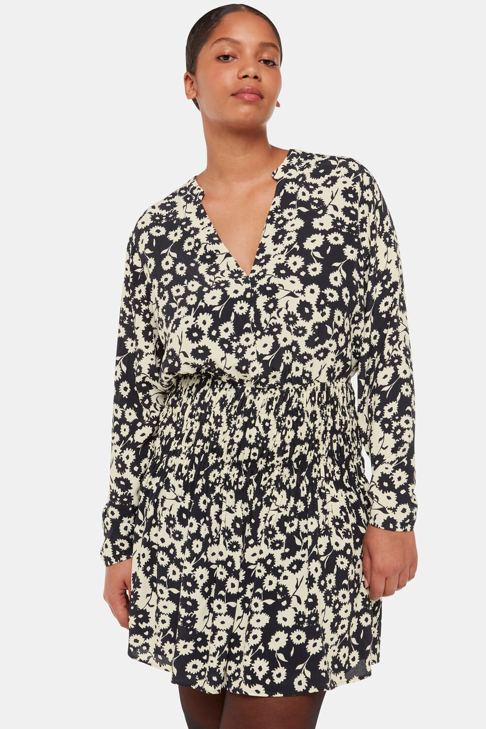 Black Riley Floral Shirred Dress